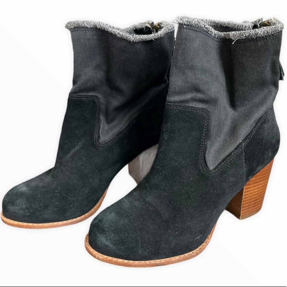 Splendid Black Suede Fray Denim Booties Size 7.5